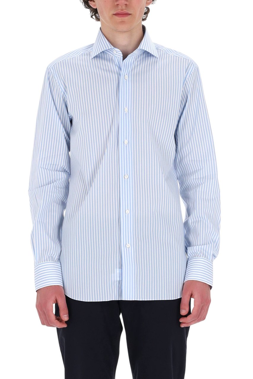 Barba Black Label Striped Stretch Cotton Shirt Blauw