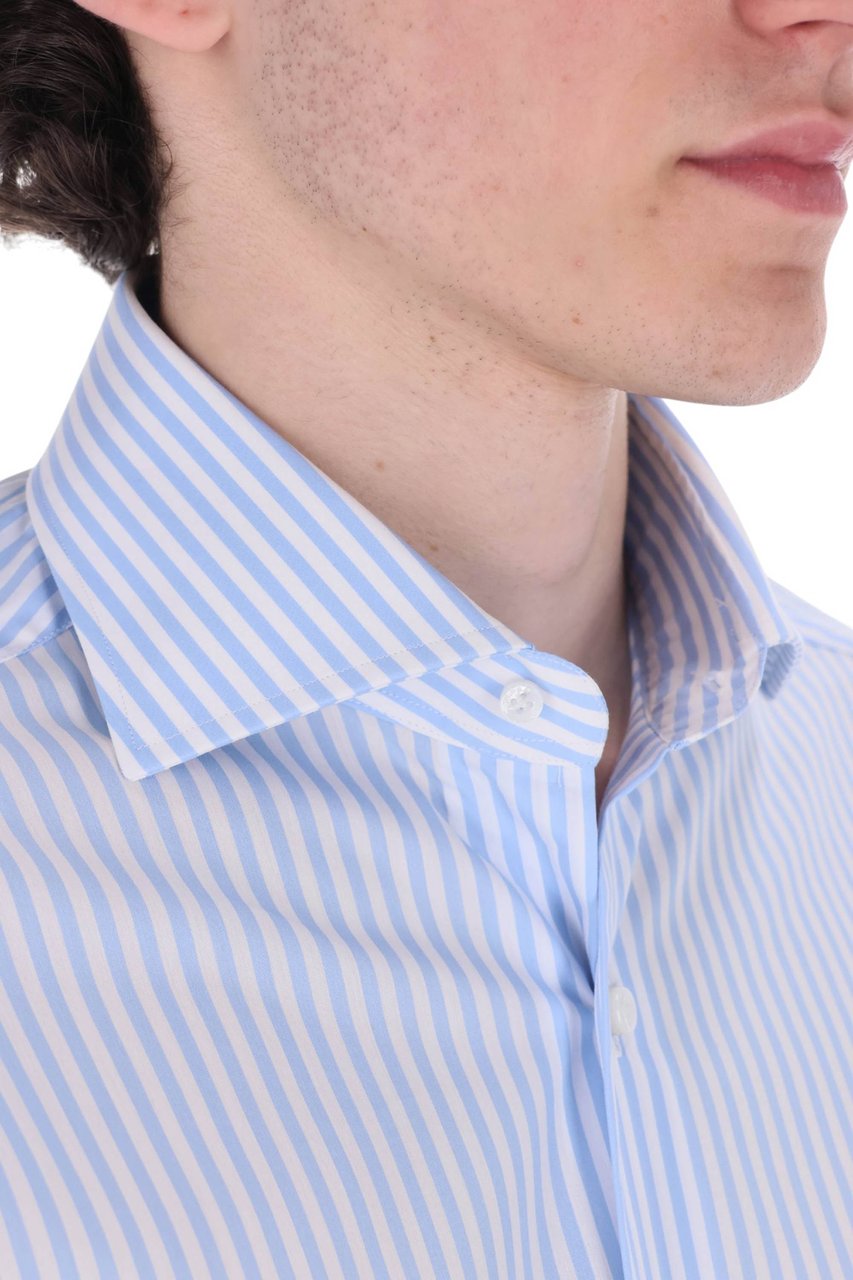 Barba Black Label Striped Stretch Cotton Shirt Blauw