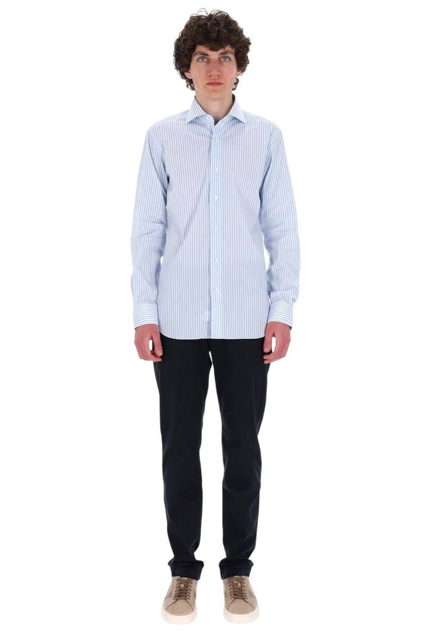 Barba Black Label Striped Stretch Cotton Shirt Blauw