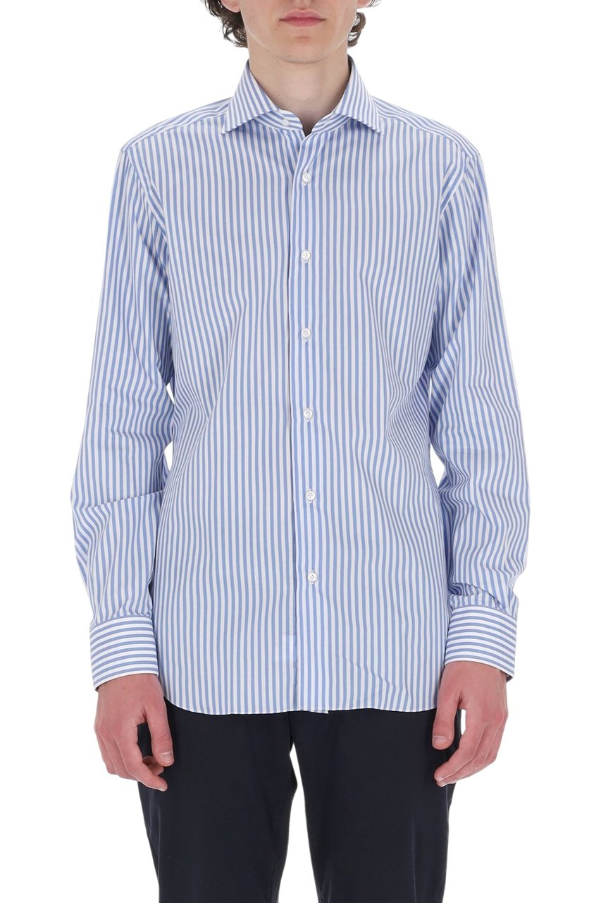 Barba Journey Label Striped Cotton Casual Shirt Blauw
