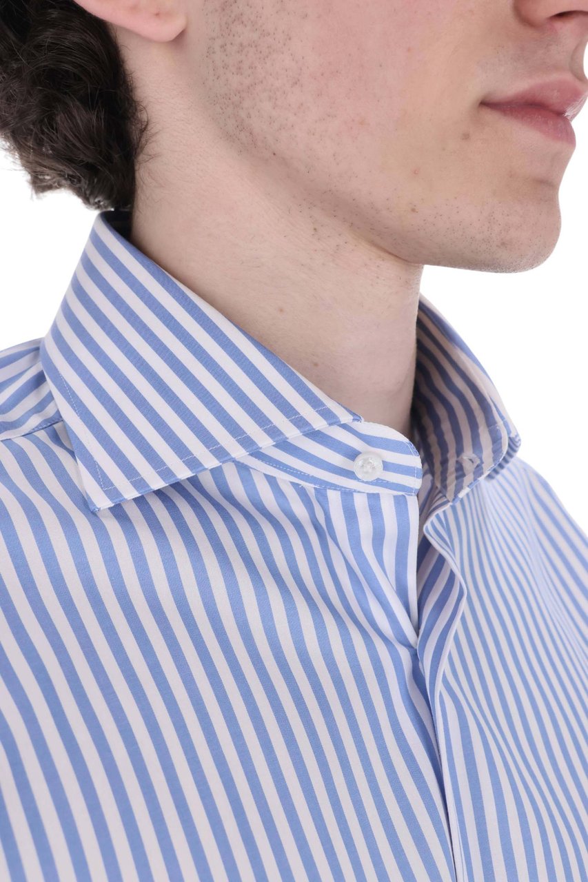 Barba Journey Label Striped Cotton Casual Shirt Blauw
