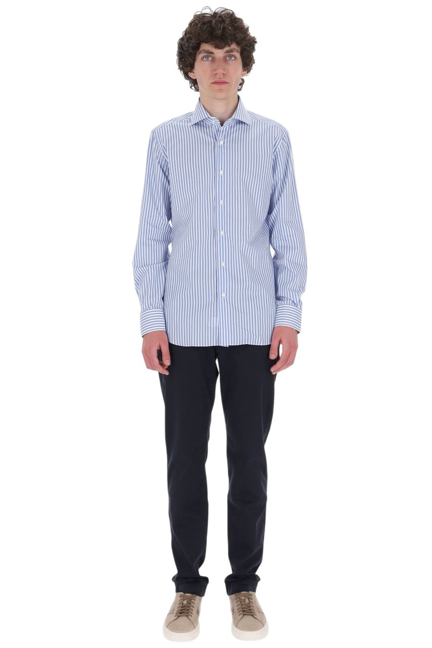 Barba Journey Label Striped Cotton Casual Shirt Blauw