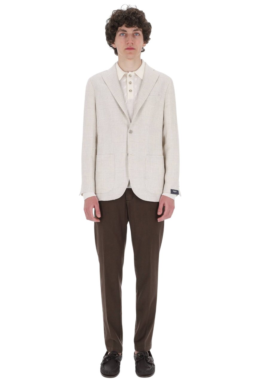 Barba Prince of Wales Linen-Cotton-Silk Blazer Wit