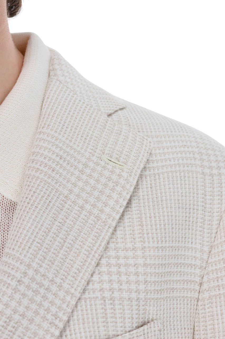 Barba Prince of Wales Linen-Cotton-Silk Blazer Wit