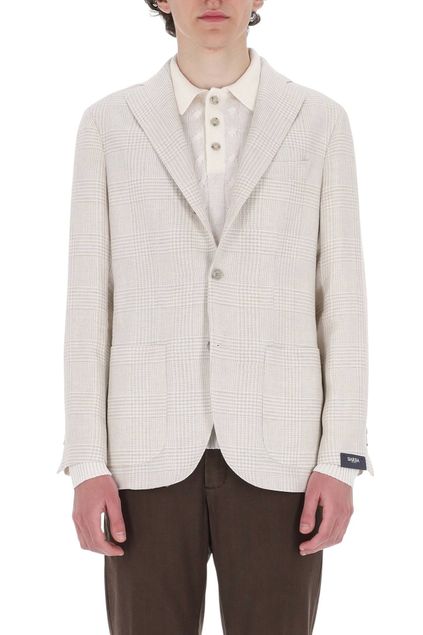Barba Prince of Wales Linen-Cotton-Silk Blazer Wit
