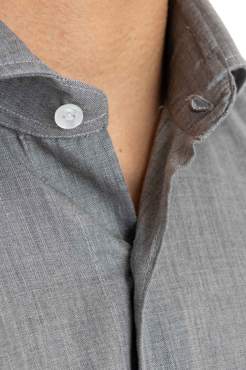 Barba Light Flannel Micro Resca Cotton Shirt Grijs