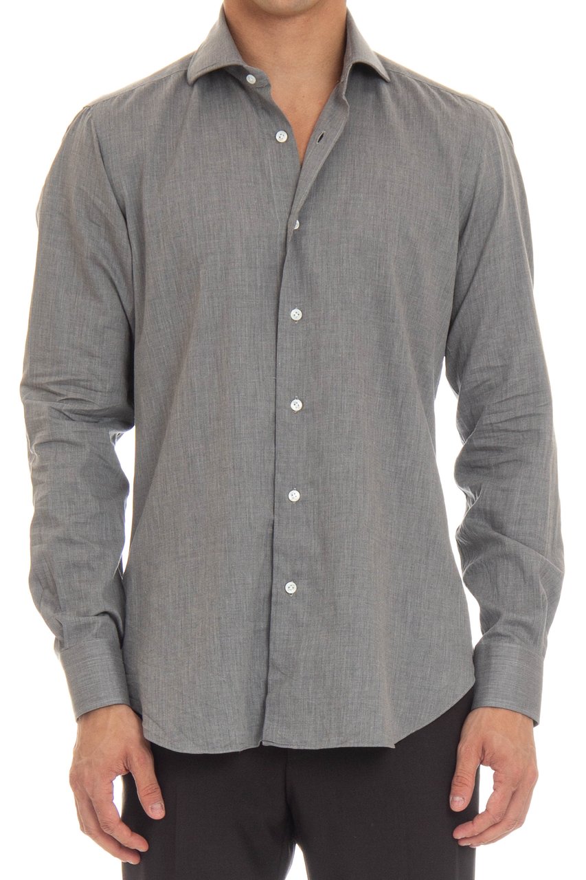 Barba Light Flannel Micro Resca Cotton Shirt Grijs