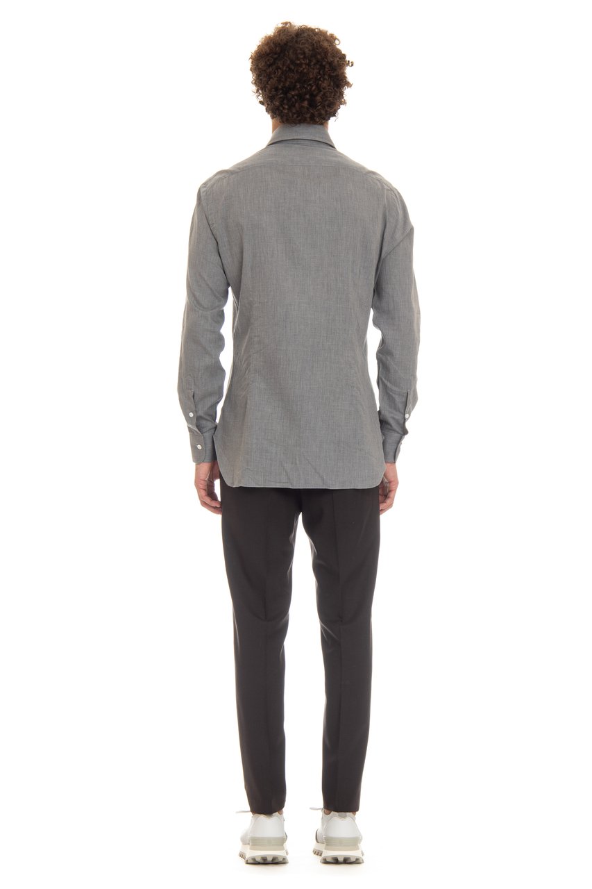 Barba Light Flannel Micro Resca Cotton Shirt Grijs