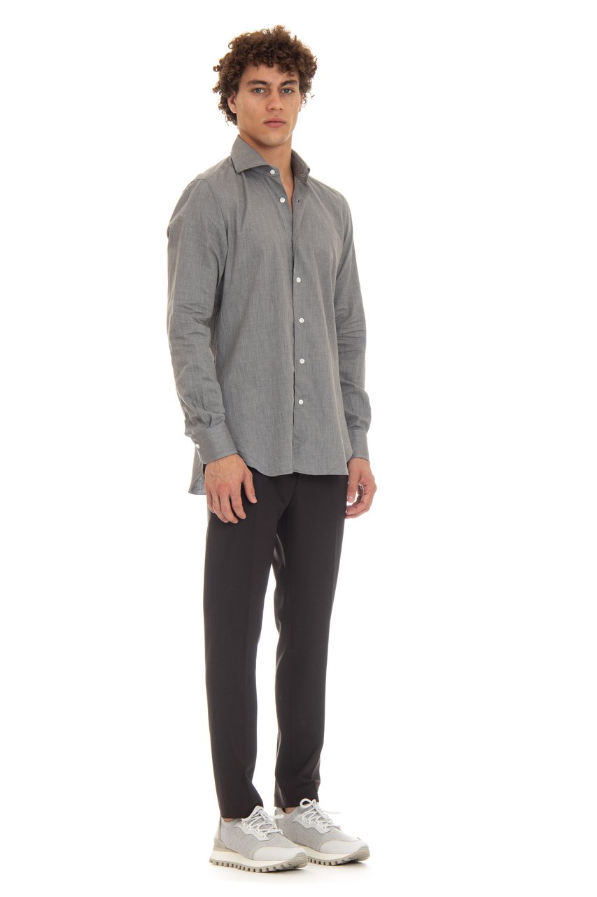 Barba Light Flannel Micro Resca Cotton Shirt Grijs