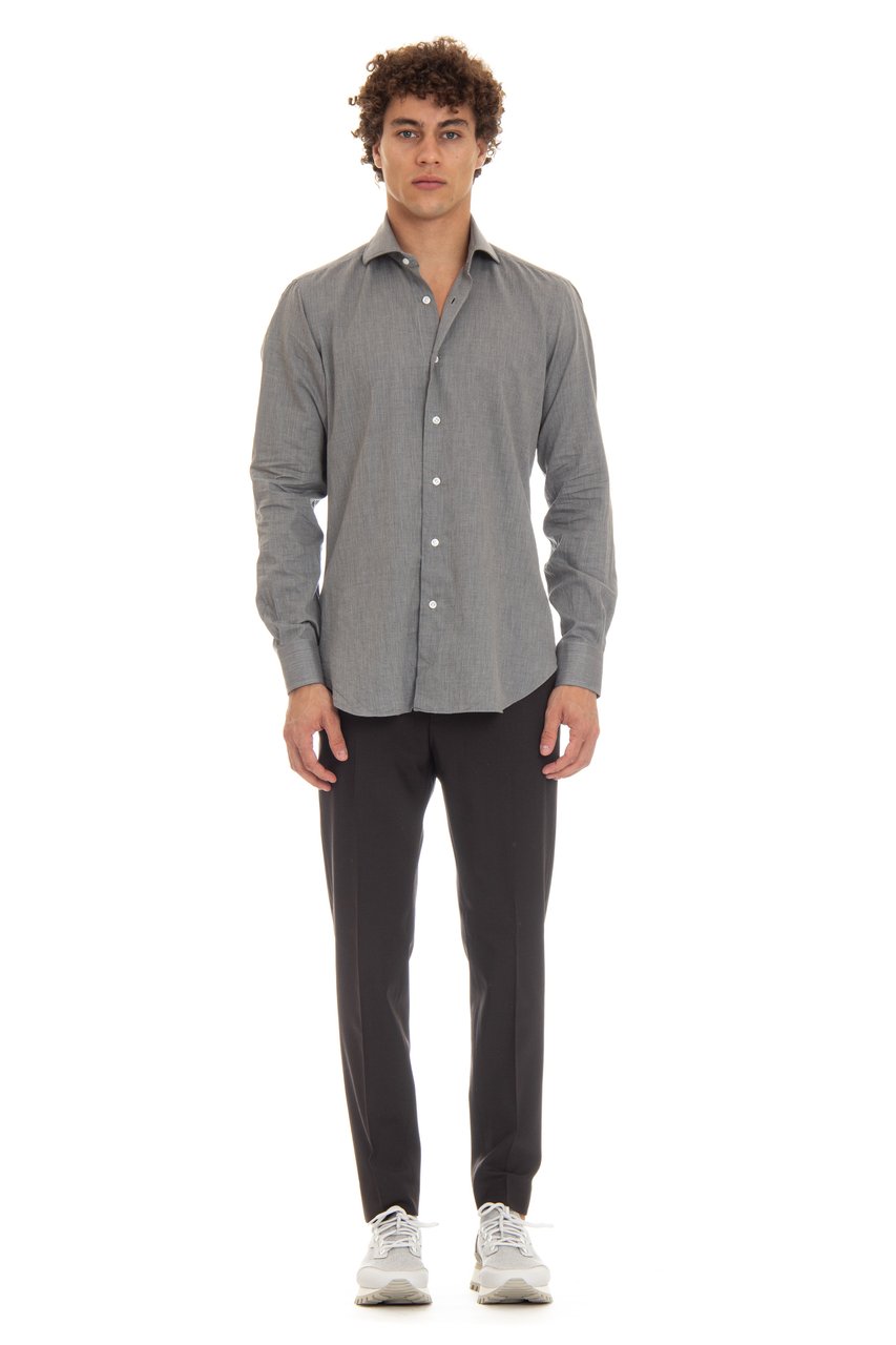 Barba Light Flannel Micro Resca Cotton Shirt Grijs