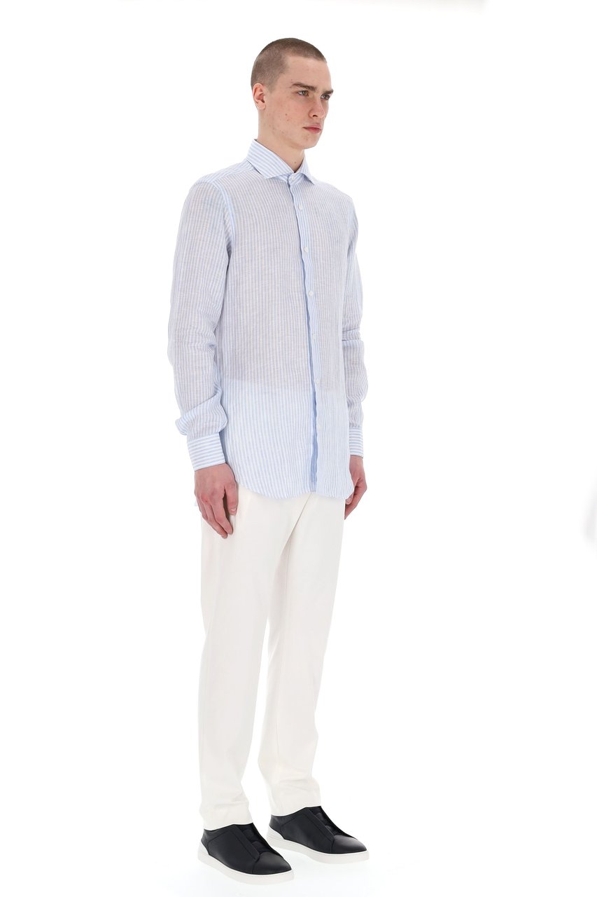 Barba Cult Line Linen Tailored Stripe Shirt Wit