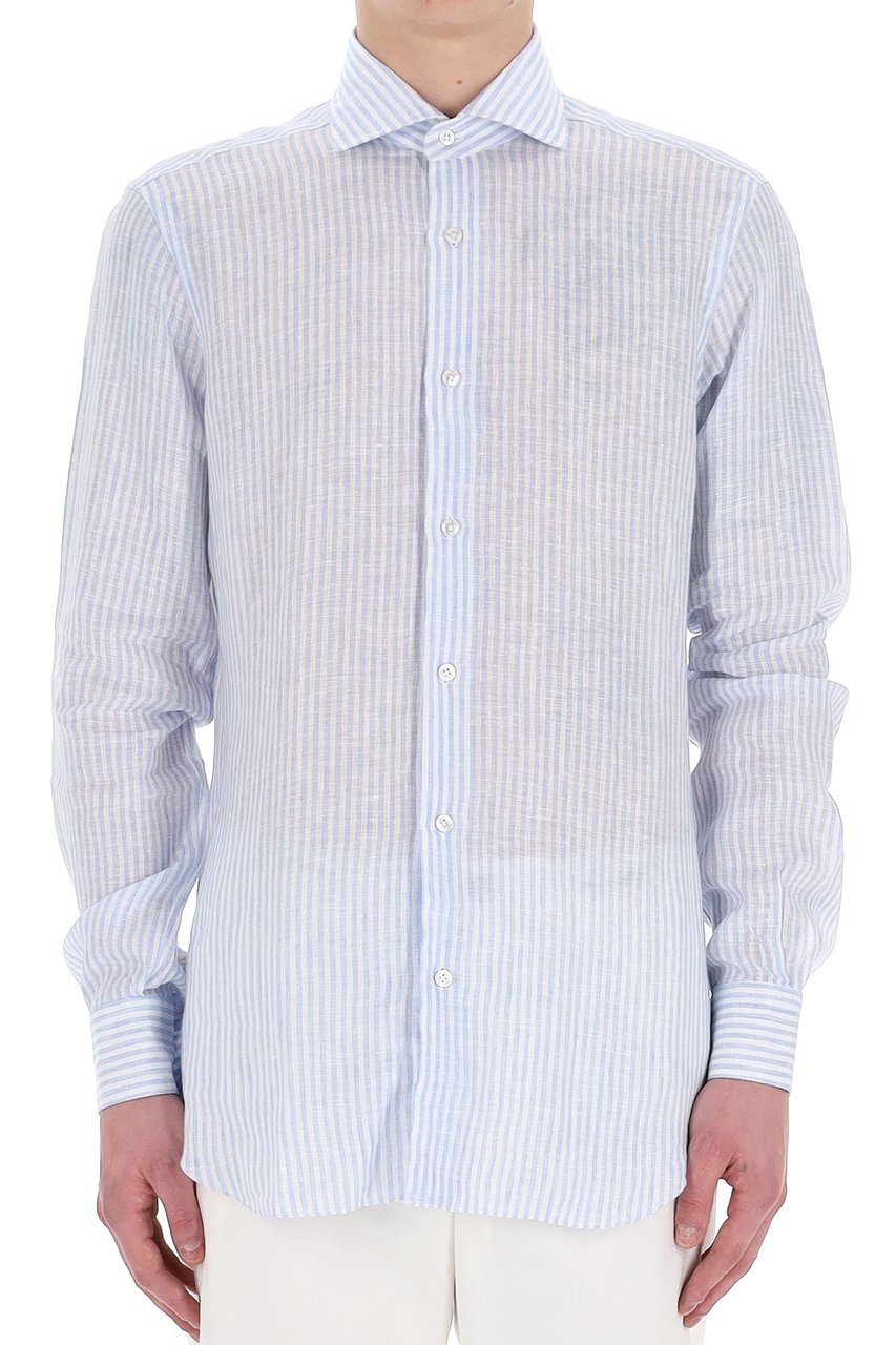 Barba Cult Line Linen Tailored Stripe Shirt Wit