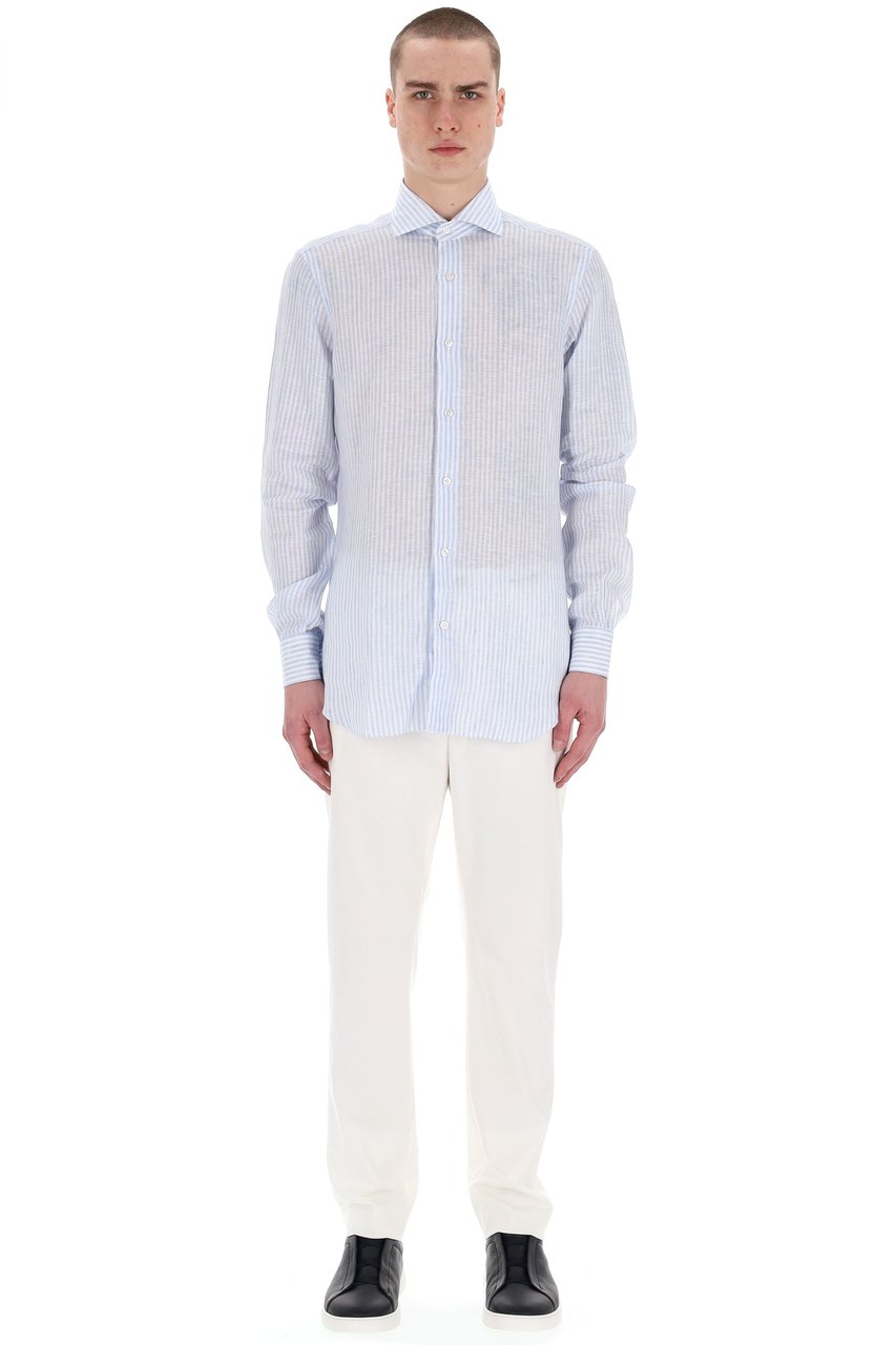 Barba Cult Line Linen Tailored Stripe Shirt Wit