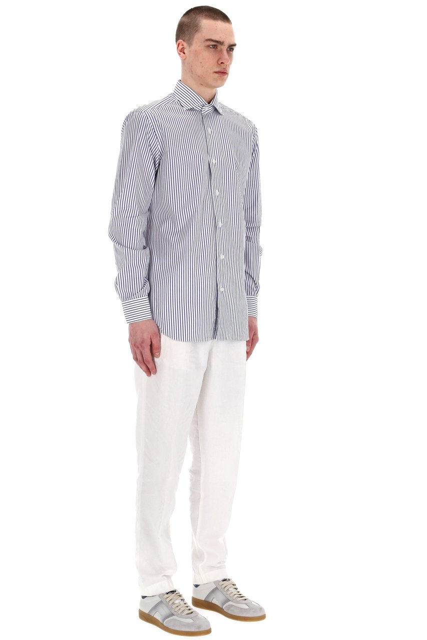 Barba Cult Line Cotton Tailored Stripe Shirt Wit