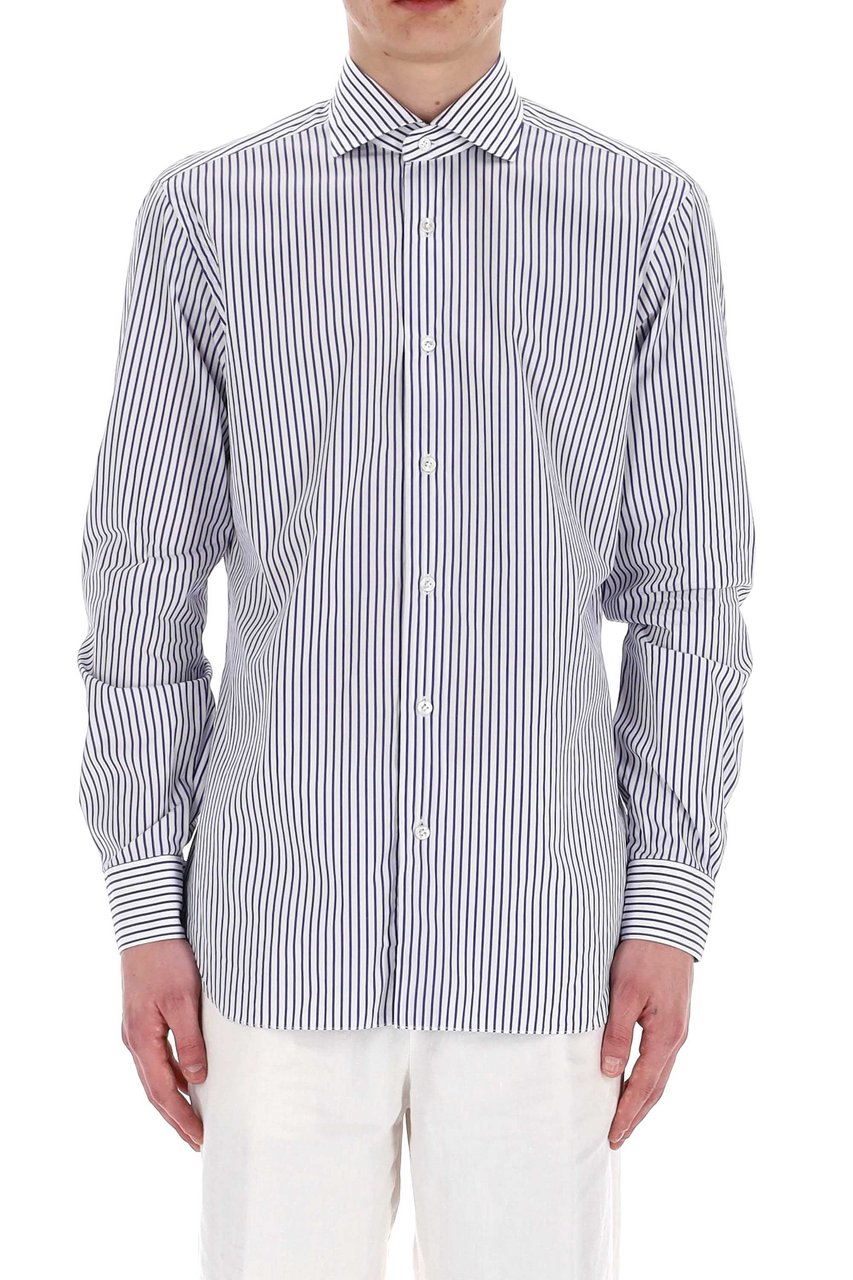 Barba Cult Line Cotton Tailored Stripe Shirt Wit