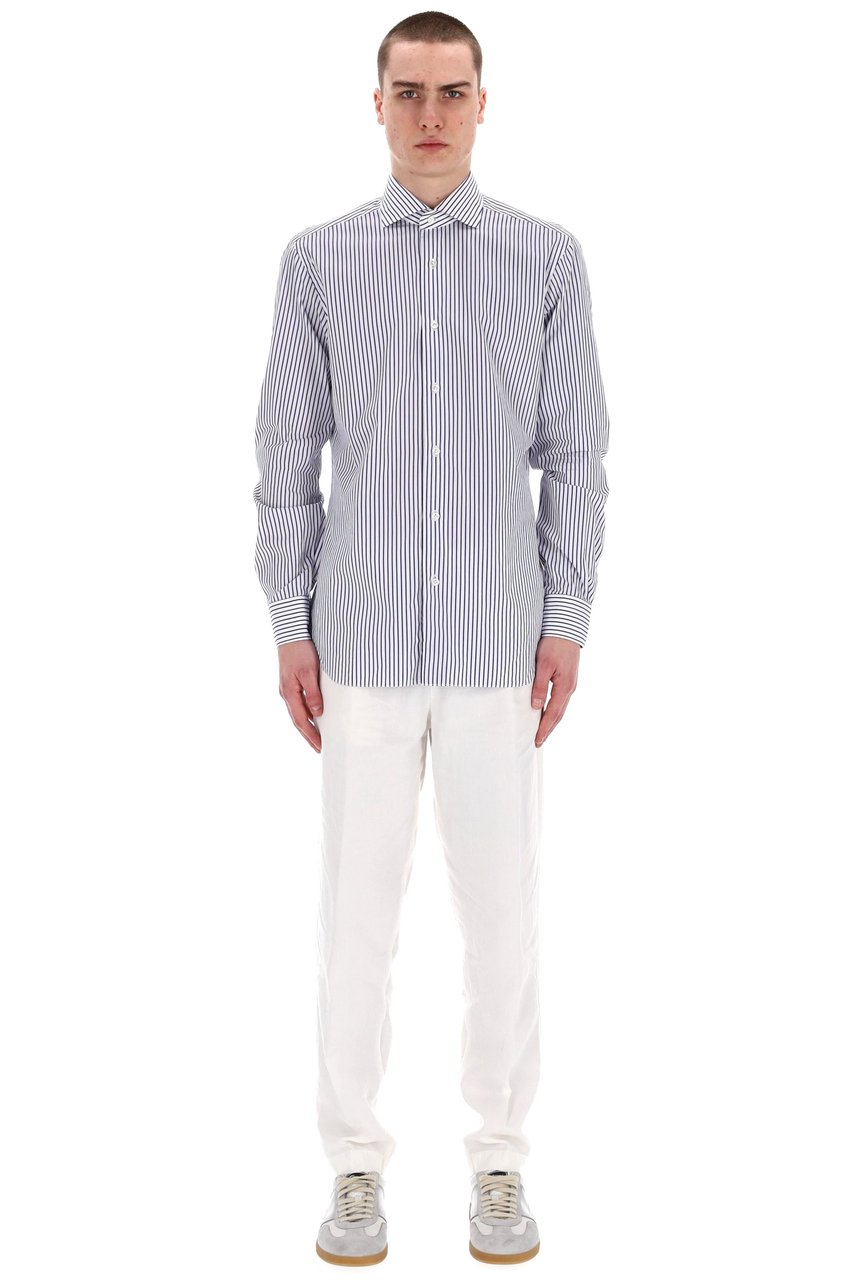 Barba Cult Line Cotton Tailored Stripe Shirt Wit