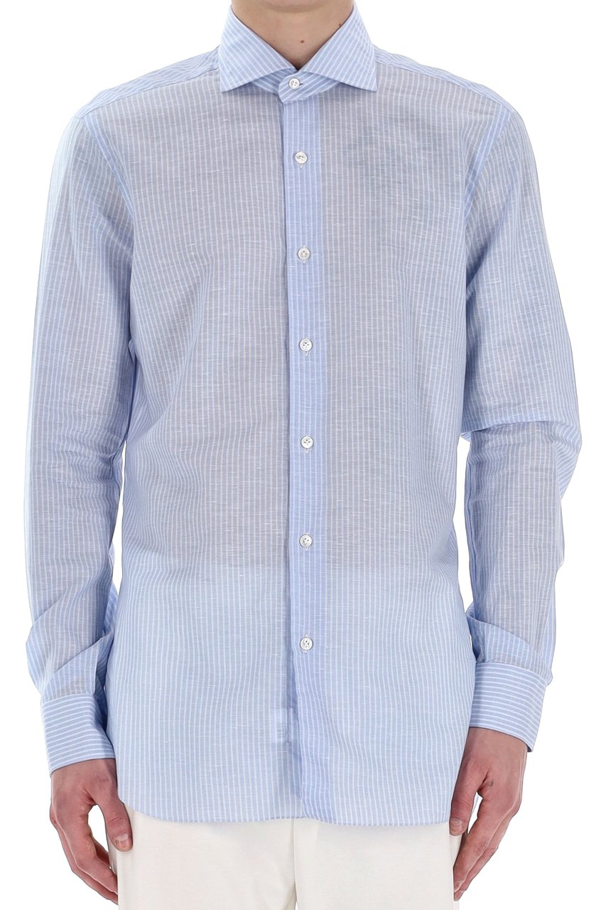 Barba Cult Line Cotton-Linen Tailored Stripe Shirt Wit