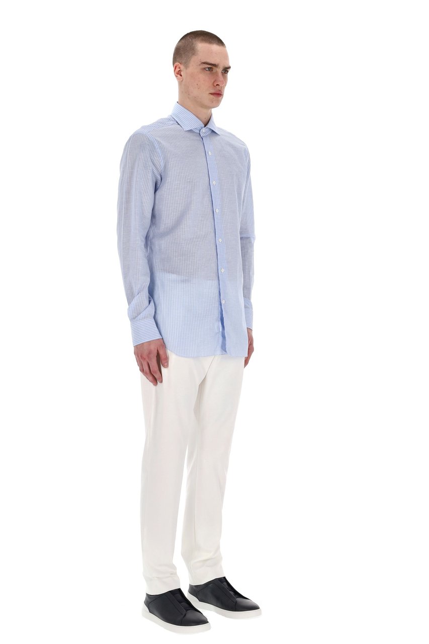 Barba Cult Line Cotton-Linen Tailored Stripe Shirt Wit