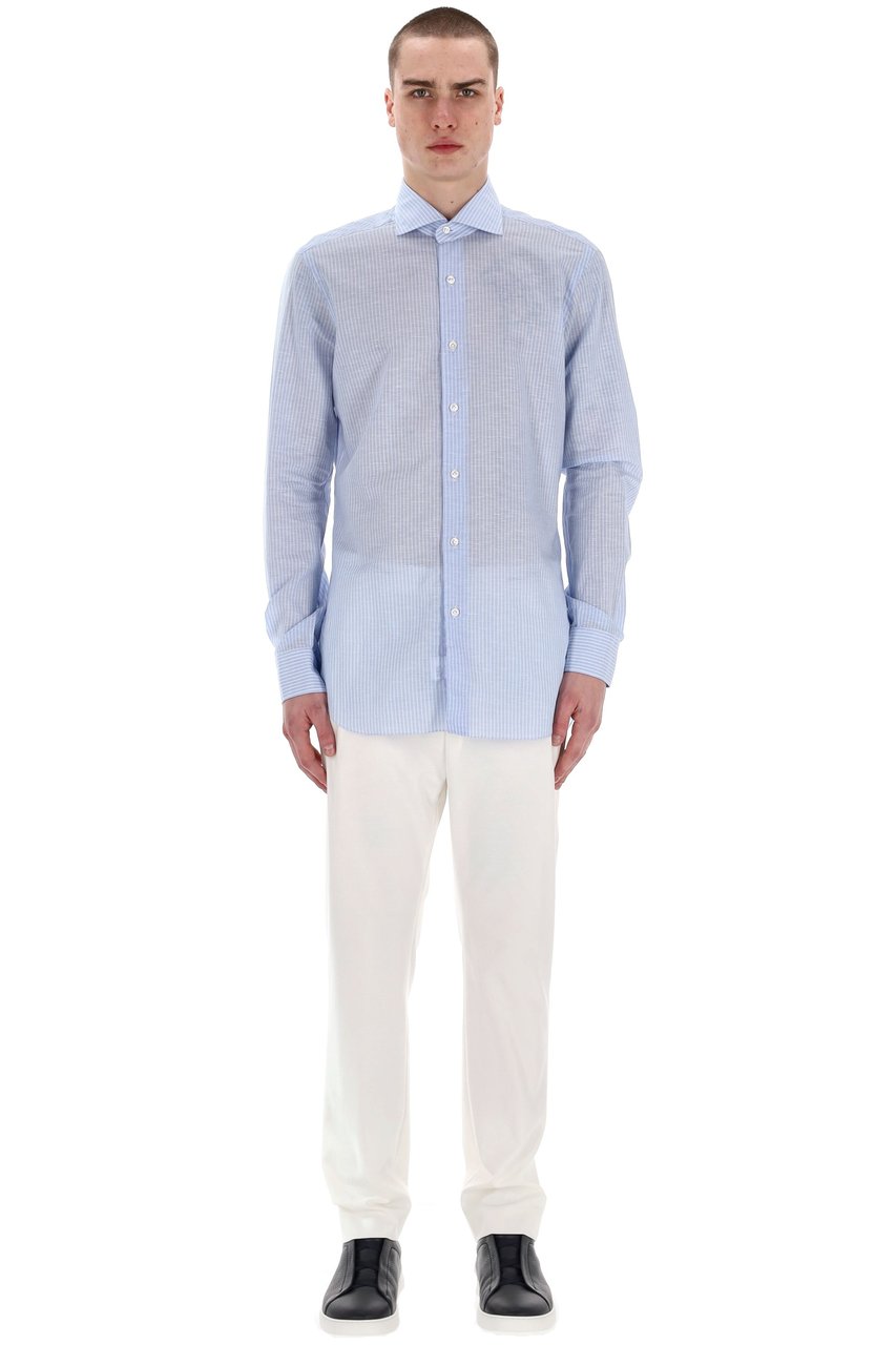 Barba Cult Line Cotton-Linen Tailored Stripe Shirt Wit