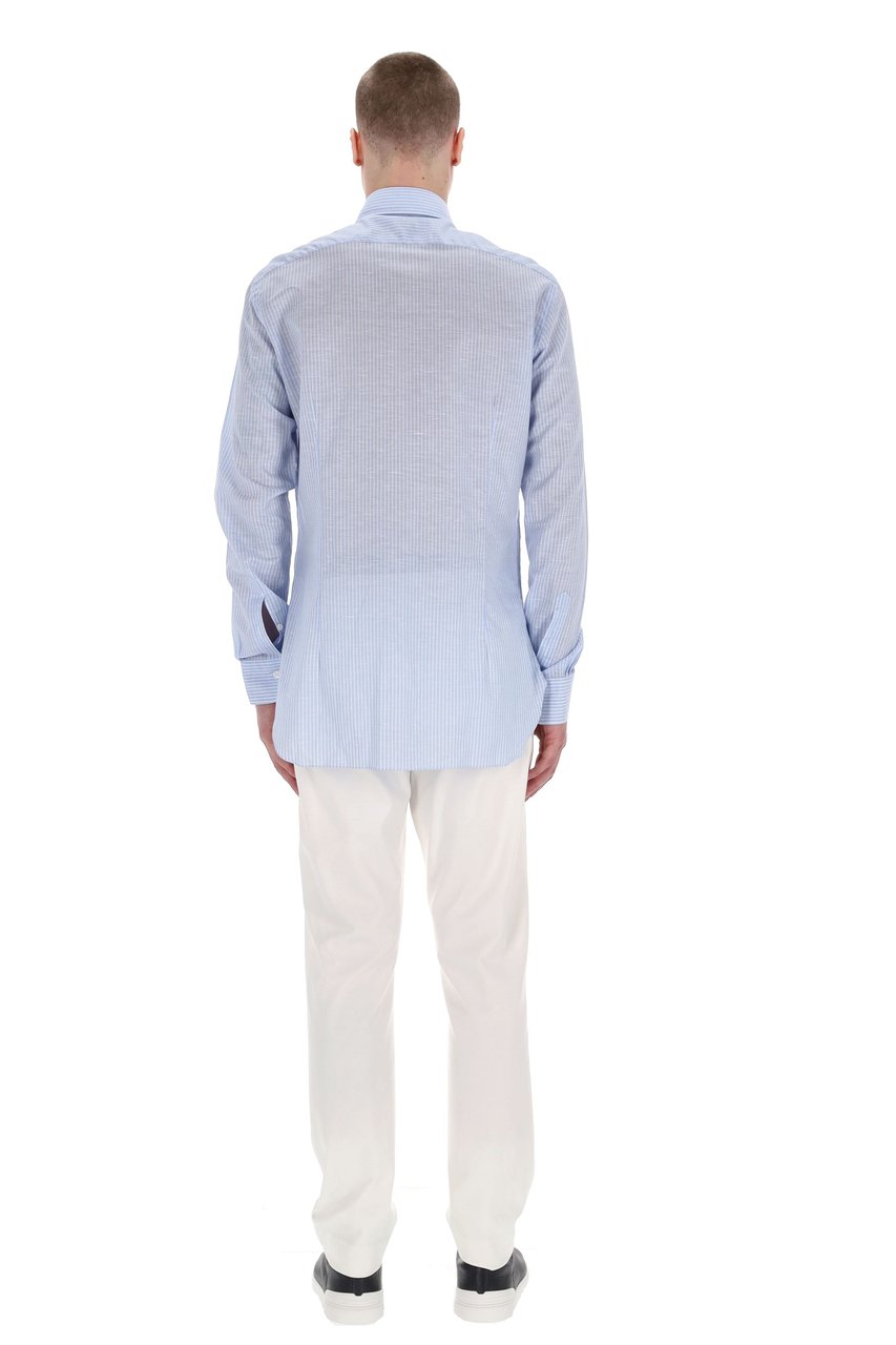 Barba Cult Line Cotton-Linen Tailored Stripe Shirt Wit