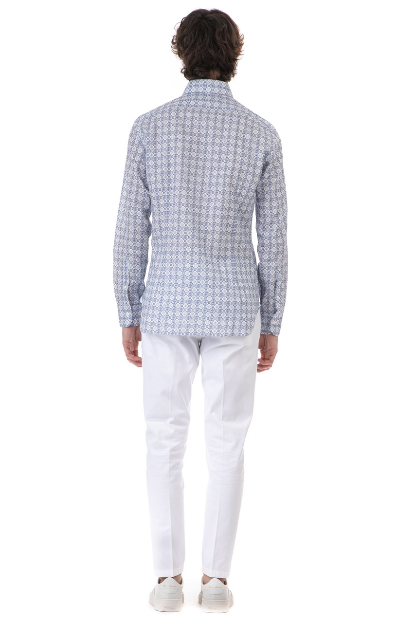 Barba Geometric Print Cotton-Linen Shirt Dandylife Wit