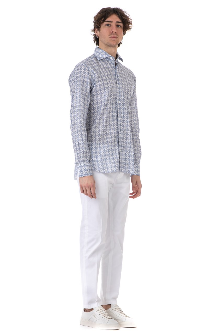 Barba Geometric Print Cotton-Linen Shirt Dandylife Wit