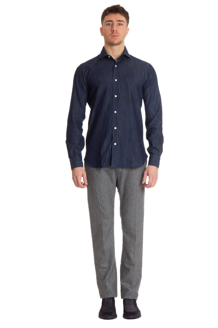 Barba Denim Tailored Shirt Zwart