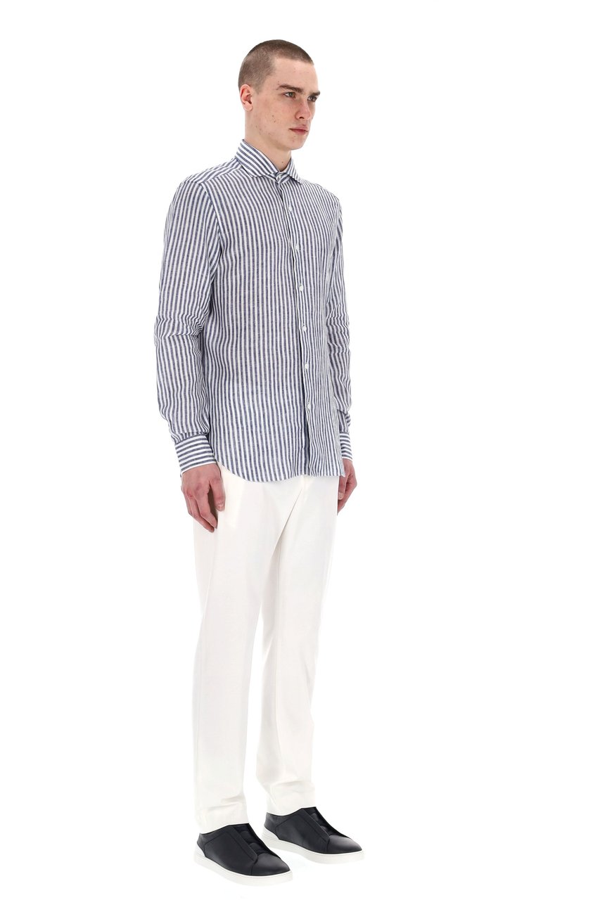 Barba Dandylife Line Linen Tailored Stripe Shirt Wit