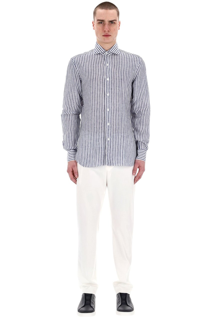 Barba Dandylife Line Linen Tailored Stripe Shirt Wit