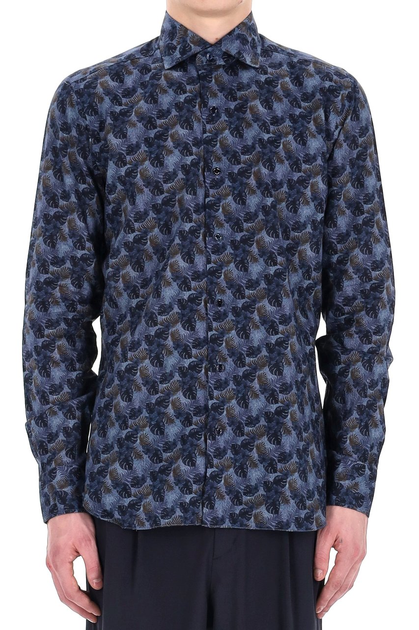 Barba Floral Print Linen Tailored Shirt Line Dandylife Zwart