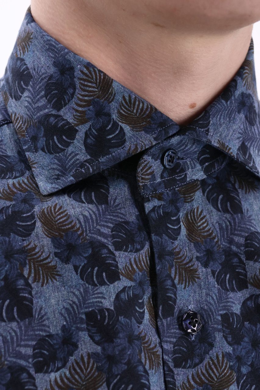 Barba Floral Print Linen Tailored Shirt Line Dandylife Zwart