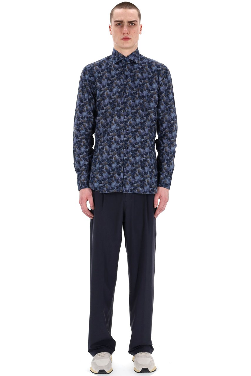 Barba Floral Print Linen Tailored Shirt Line Dandylife Zwart