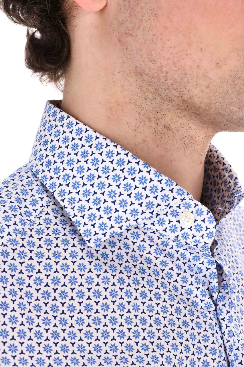 Barba Micro Pattern Cotton Shirt Line Dandylife Wit