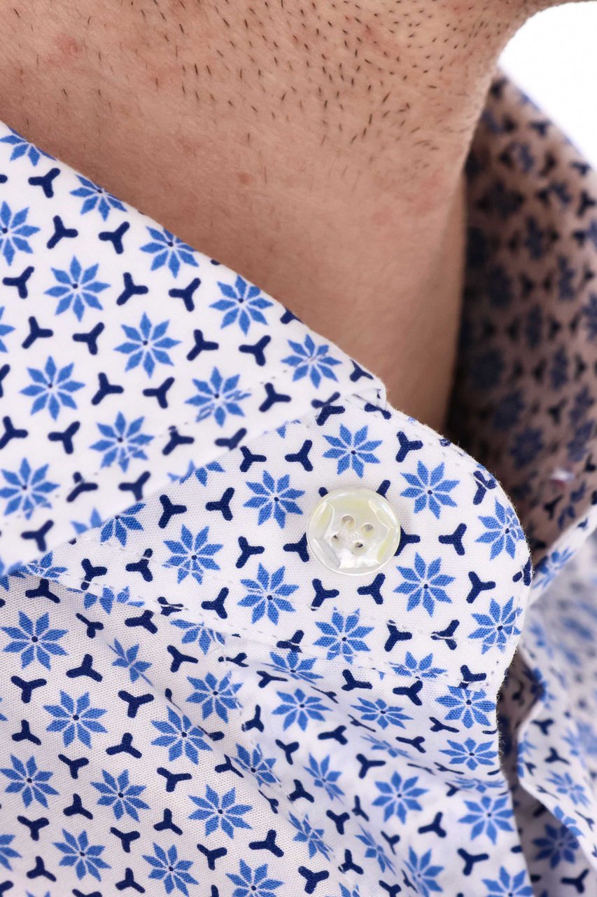Barba Micro Pattern Cotton Shirt Line Dandylife Wit