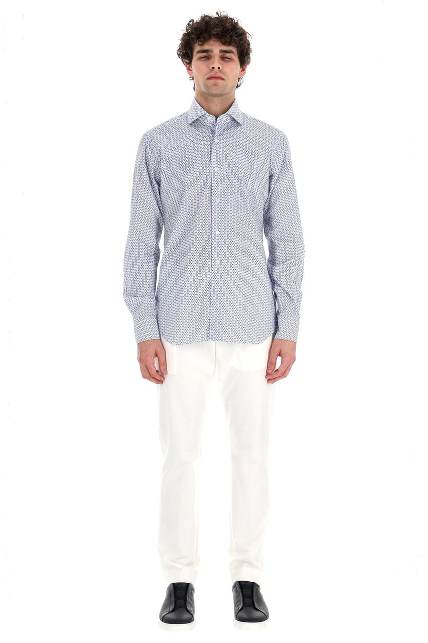 Barba Micro Pattern Cotton Shirt Line Dandylife Wit