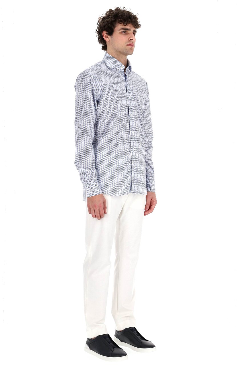Barba Micro Pattern Cotton Shirt Line Dandylife Wit