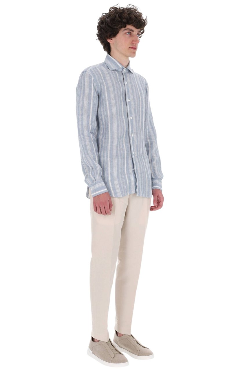 Barba Dandylife Textured Linen Casual Shirt Blauw