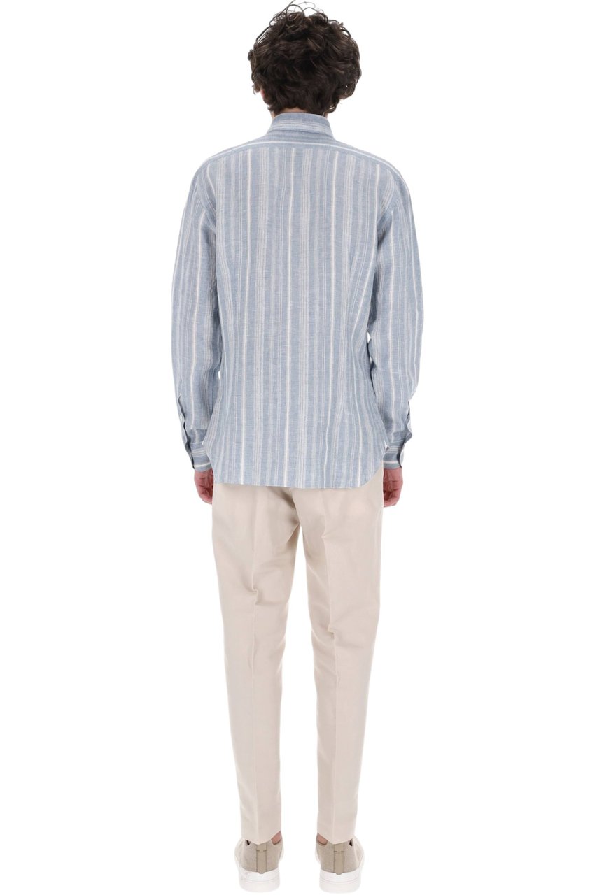 Barba Dandylife Textured Linen Casual Shirt Blauw
