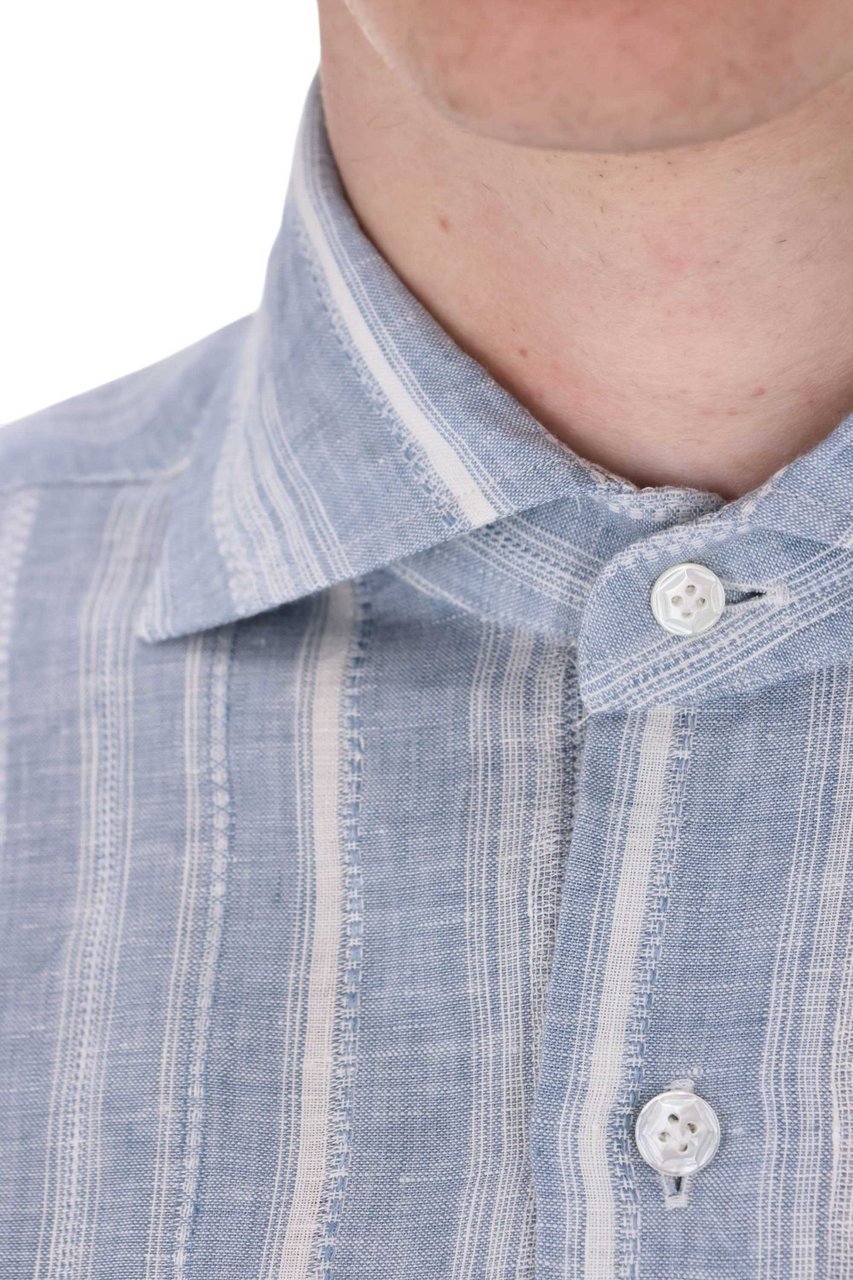 Barba Dandylife Textured Linen Casual Shirt Blauw