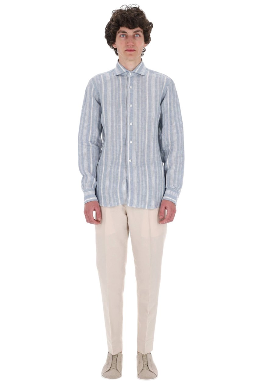 Barba Dandylife Textured Linen Casual Shirt Blauw