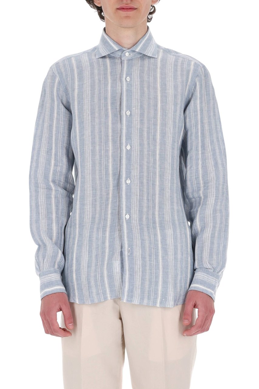 Barba Dandylife Textured Linen Casual Shirt Blauw