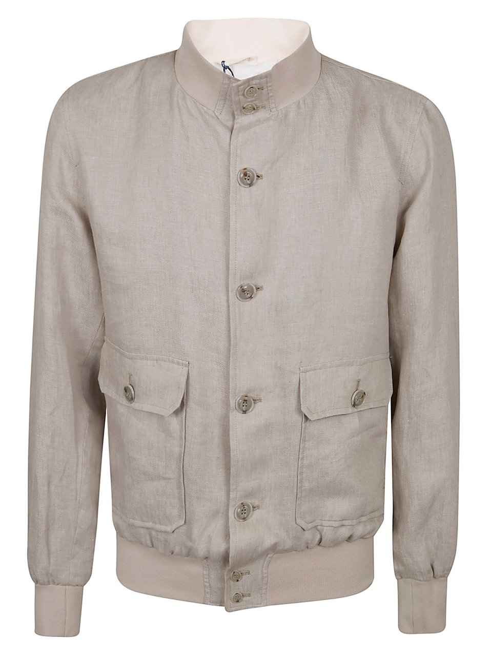 Barba Napoli Linen Sport Jacket with High Collar and Ribbed Detailing Neutraal