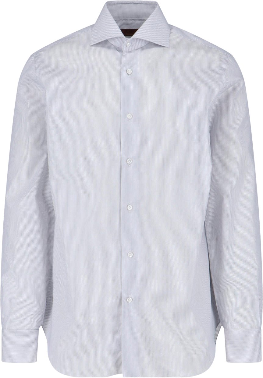 Barba Napoli White Striped Cotton Classic Collar Shirt Wit
