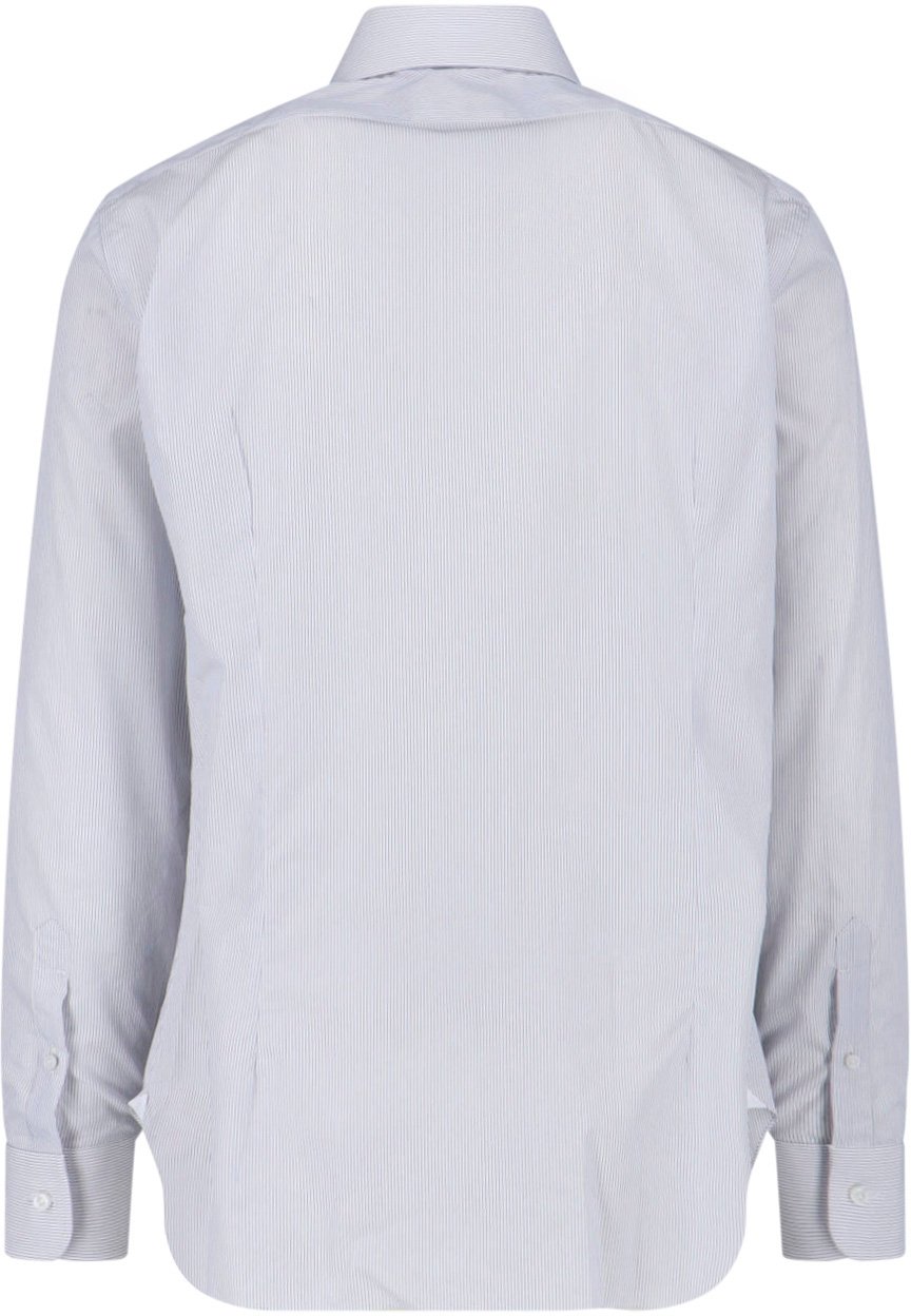 Barba Napoli White Striped Cotton Classic Collar Shirt Wit