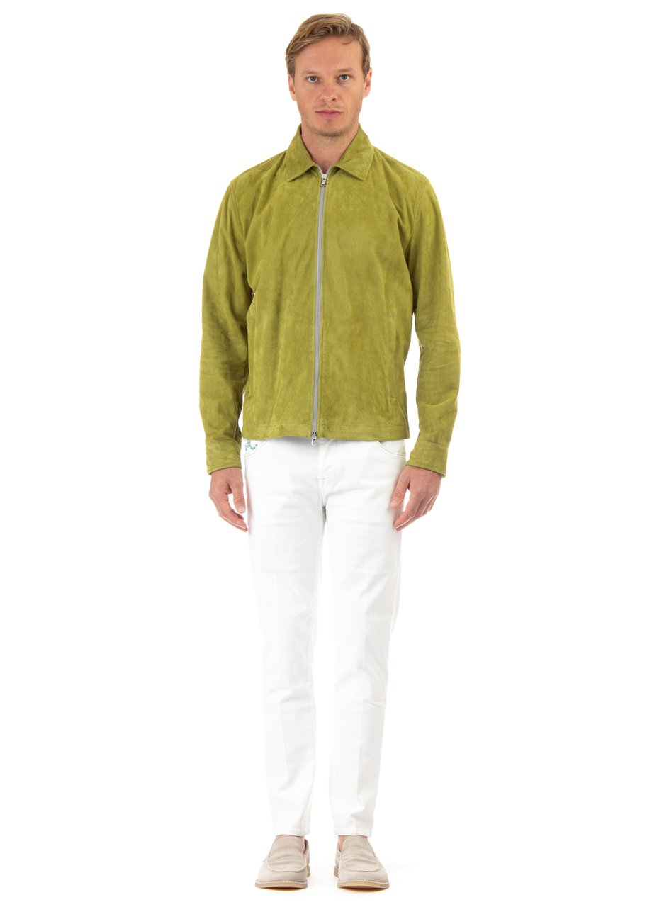 Barba Unlined Suede Jacket with Shirt Collar Goud