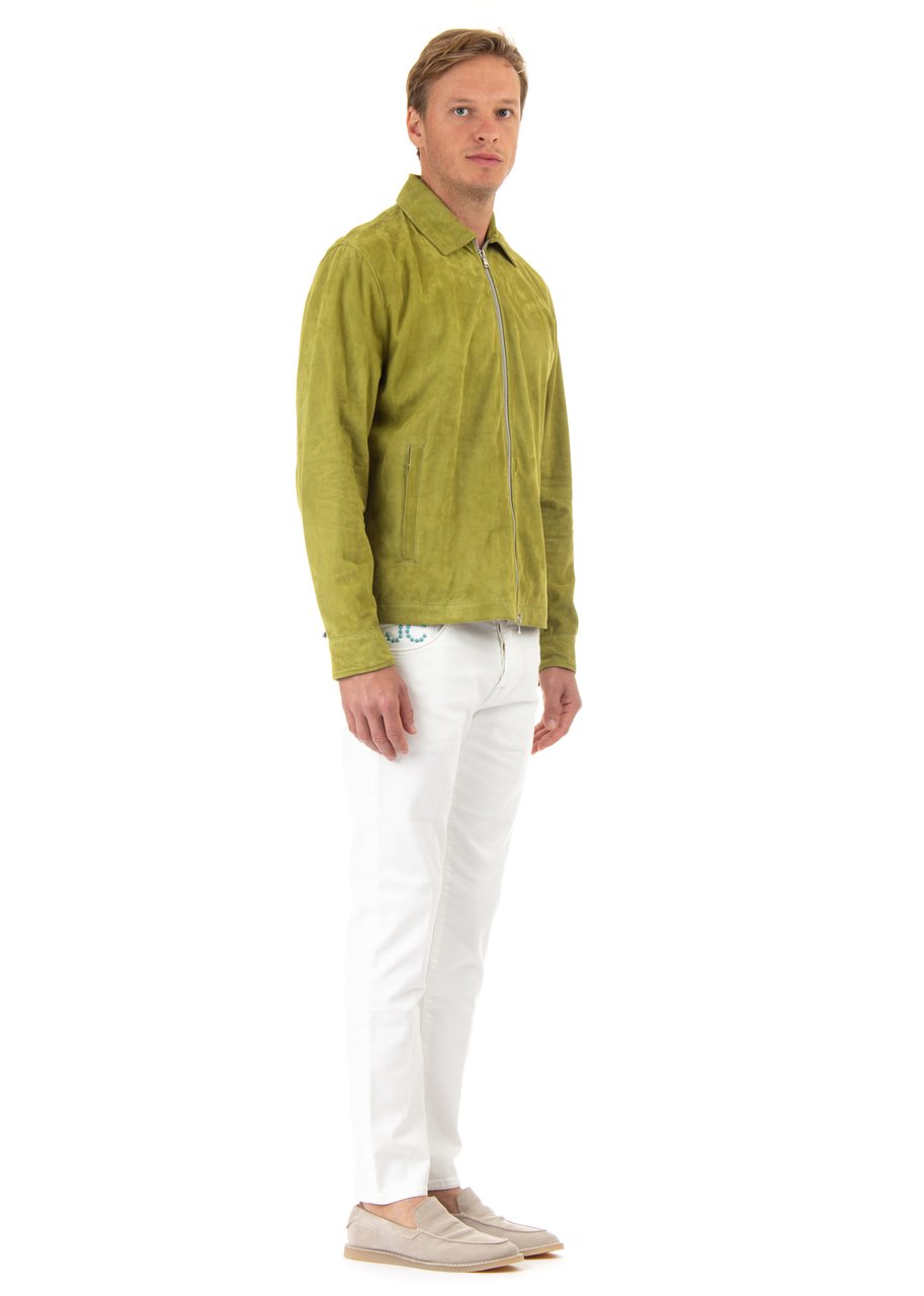 Barba Unlined Suede Jacket with Shirt Collar Goud