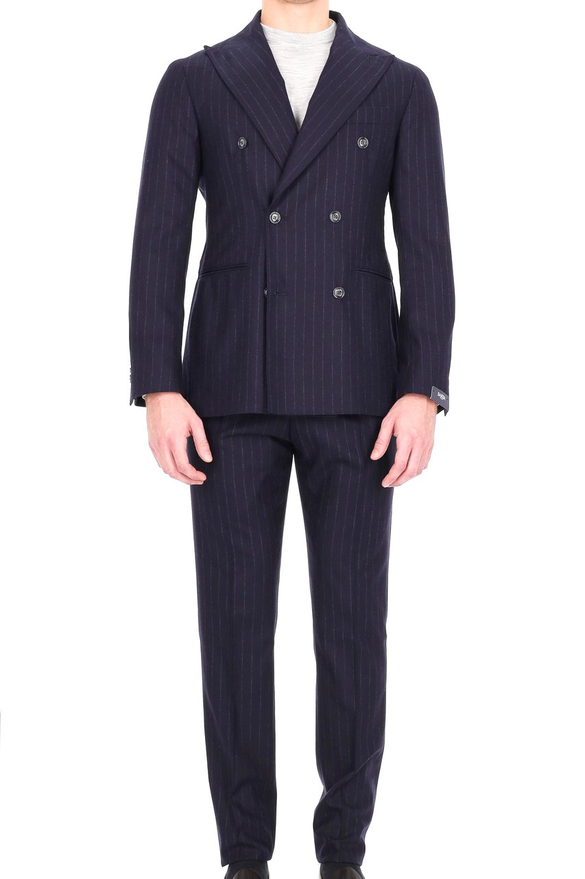 Barba Double-Breasted Pinstripe Wool Comfort Suit Zwart