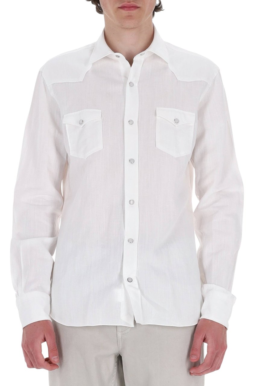 Barba Dandylife Texas Cotton-Linen Casual Shirt Wit