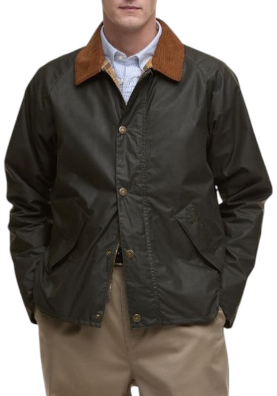 Barbour Blouson Tracker court waxé vert archive olive col velours cognac MWX2452 OL51 Barbour Homme Divers