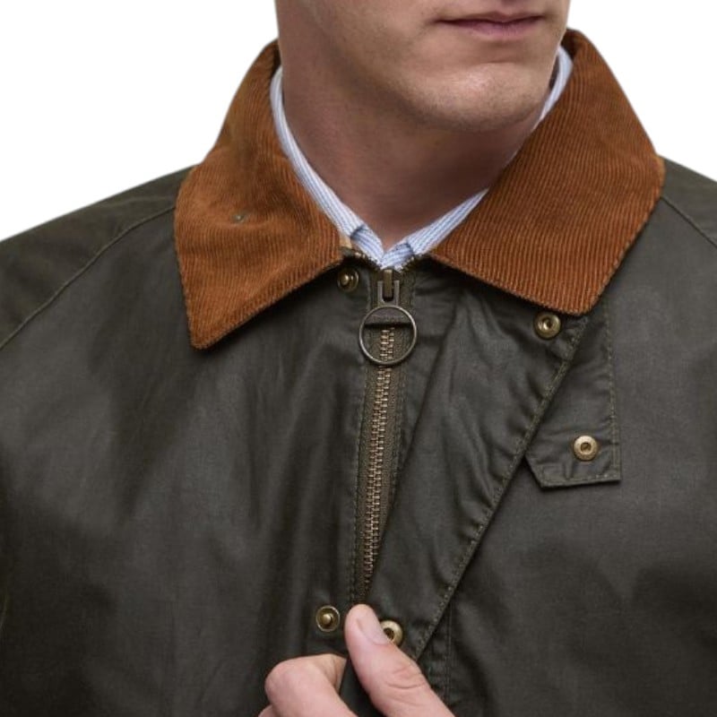 Barbour Blouson Tracker court waxé vert archive olive col velours cognac MWX2452 OL51 Barbour Homme Divers